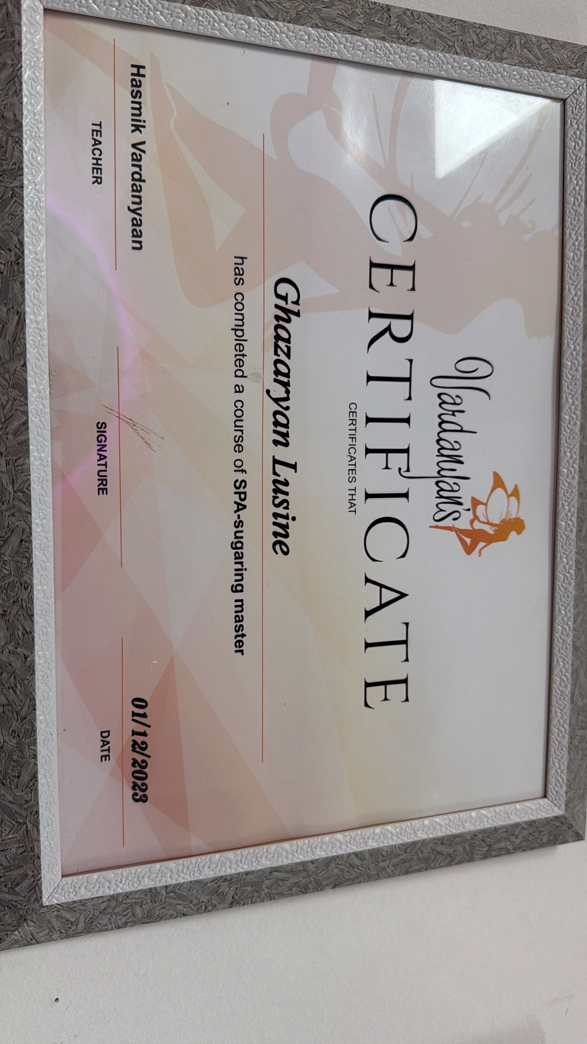 Anilight Medical Cosmetology Certificate Lusine Ghazaryan